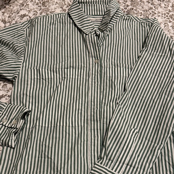 Abercrombie & Fitch Green Striped Shirt Dress - Picture 1 of 5
